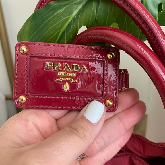 Prada nylon tote , cranberry in color - Picture 2 of 8